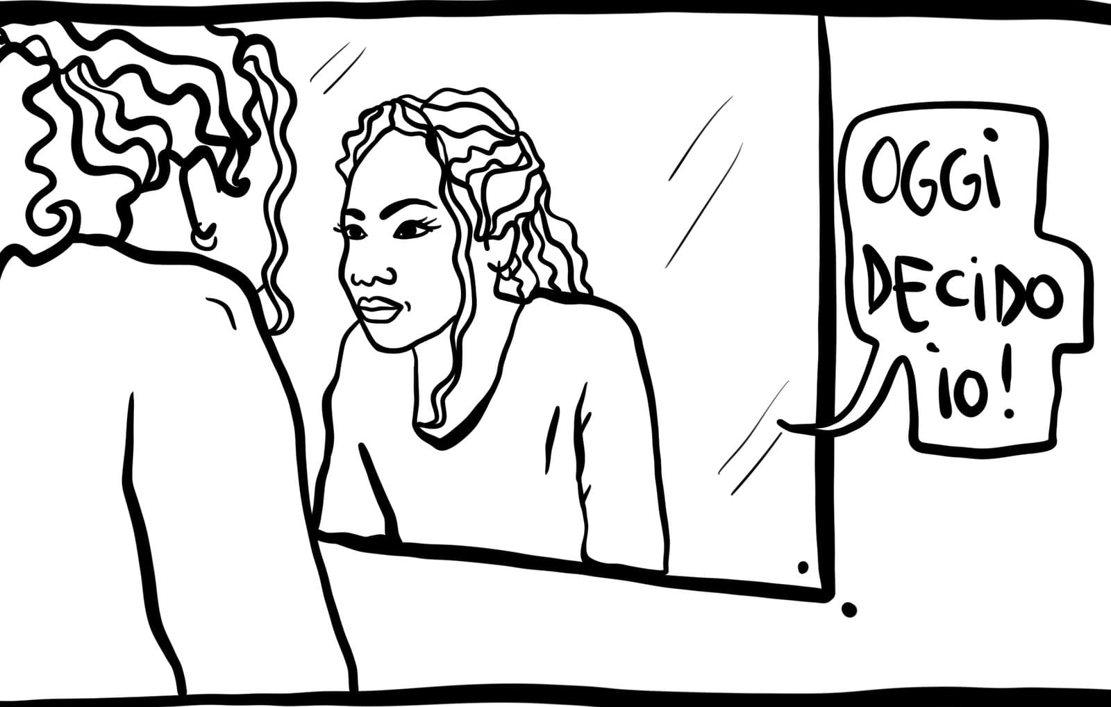 Una ragazza si guarda allo specchio. «Oggi decido io!»